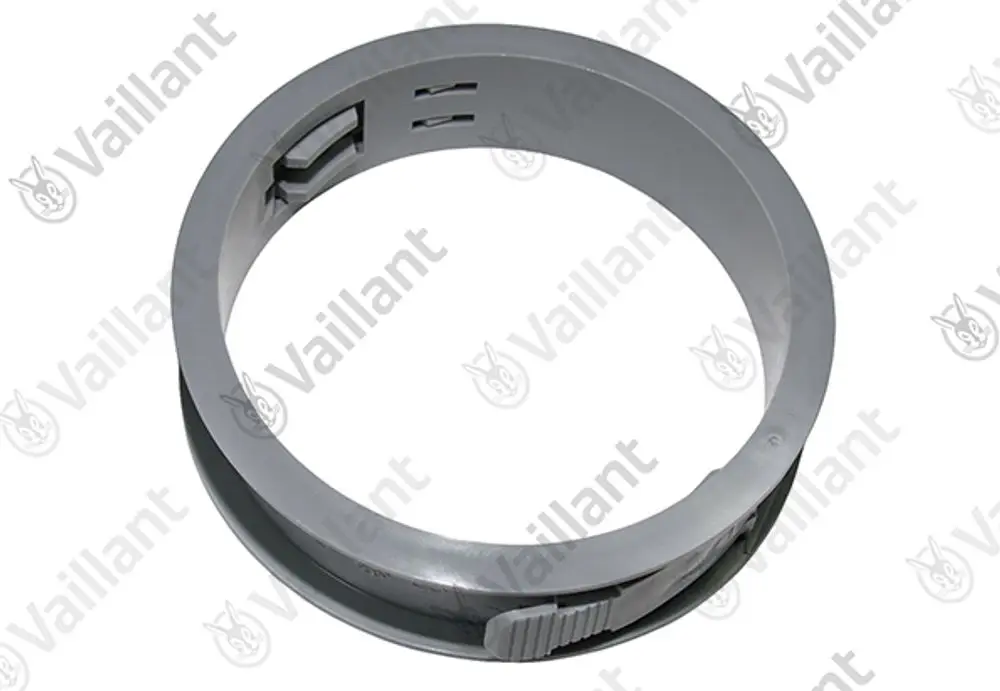 Vaillant Anschlussring aus Kunststoff, zylindrische Form mit seitlicher Verstellvorrichtung, für Brennwertsysteme geeignet.